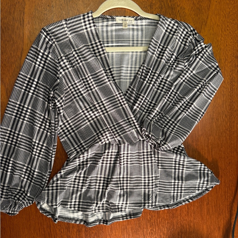 Faith and Joy Black and White Checkered Blouse